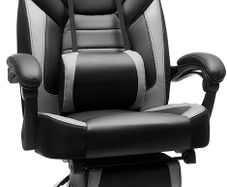 Gaming chair, office chair with footrest, desk chair, ergonomic design, adjustable headrest, lumbar support, loadable up to 150 kg, black-gray