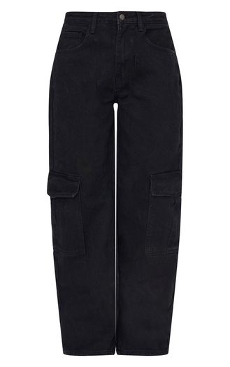 PLT Washed Black Cargo Side Pocket Wide Leg Jeans Size 10!