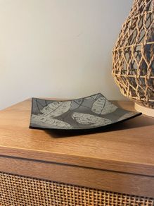Black & Grey Glass Rectangular Trinket Tray / Decorative