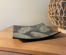Black & Grey Glass Rectangular Trinket Tray / Decorative