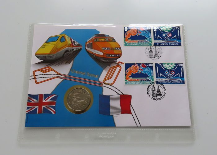 The Channel Tunnel UK England & France 1993 Eurotunnel BUNC coin stamps 1994 first day cover