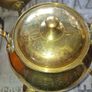 Vintage Etched Brass Tea Kettle with Footed Trivet Stand Postage Available or Collection, Image 5
