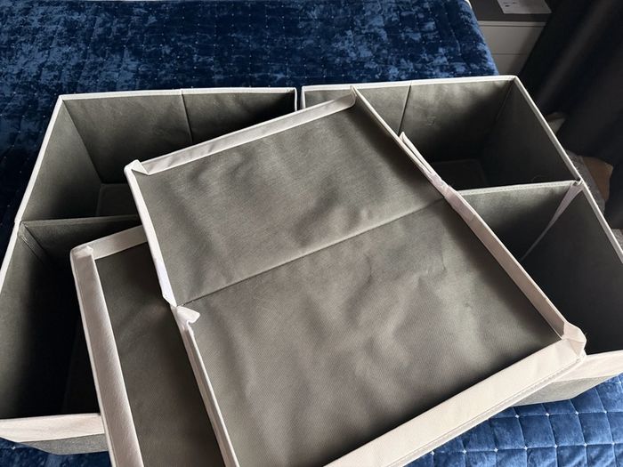 2 Large Foldable Storage Boxes with Divider - grey and white