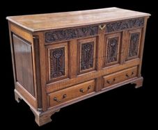 Jacobean Revival Carved Oak Coffer.