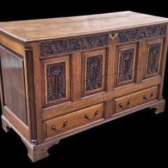 Jacobean Revival Carved Oak Coffer.