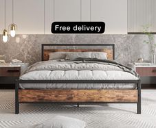 King Size Bed Frame with Wooden Headboard