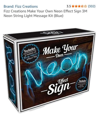 Fizz Creations Make Your Own Neon Sign - 1 Metre Neon Blue String With x3 Different Settings & 3 Metre Shape Wiring - RRP - 18.99