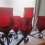 Antique Red Glass Candle Holders Image 6