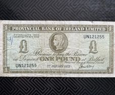 1972 Provincial Bank of Ireland 1 Pound Banknote