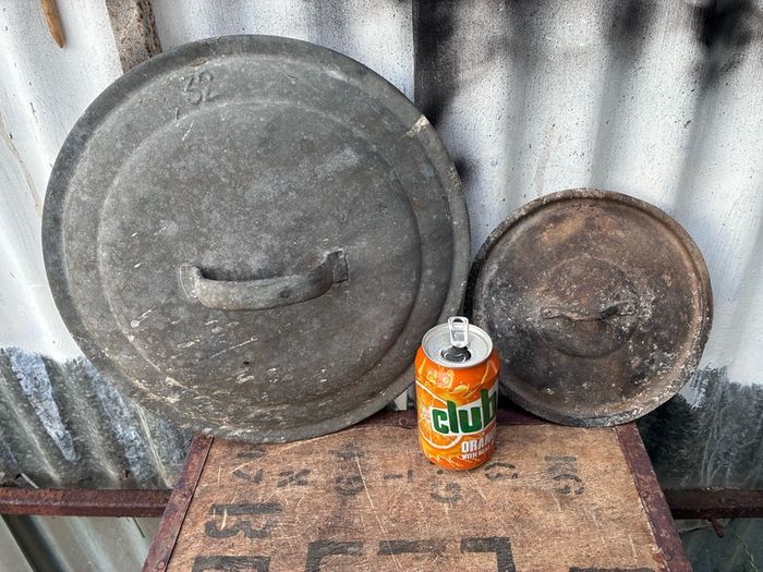 2 vintage galvanised lids