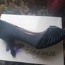 Navy Satin Court Shoes with Diamante. Image 7