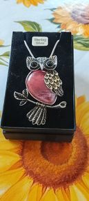 Silver Pink Quartz Owl pendant