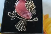 Silver Pink Quartz Owl pendant