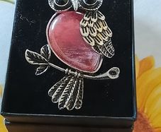 Silver Pink Quartz Owl pendant