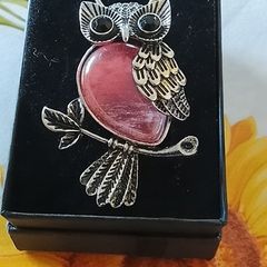 Silver Pink Quartz Owl pendant