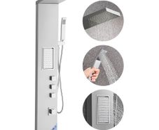 Tower System with Rainfall Shower Head, 53 in Brushed Stainless Steel Shower Column, 3-Function Faucet, High Pressure Wall-Mount