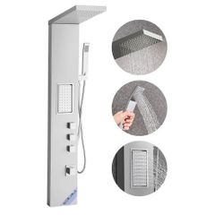 Tower System with Rainfall Shower Head, 53 in Brushed Stainless Steel Shower Column, 3-Function Faucet, High Pressure Wall-Mount