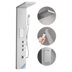 Tower System with Rainfall Shower Head, 53 in Brushed Stainless Steel Shower Column, 3-Function Faucet, High Pressure Wall-Mount