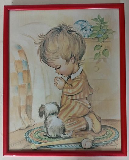 Two Vintage Coby Prints Boy Girl Praying