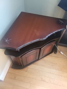 corner cabinet press dark wood