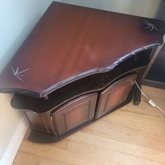 corner cabinet press dark wood