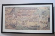Large Chinese Framed Print Busy Village Market Place