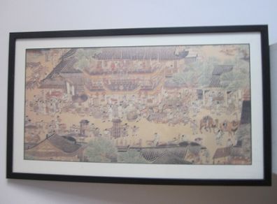 Large Chinese Framed Print Busy Village Market Place