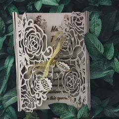 Communion card, wooden openwork for First Holy Communion, Baptism or Wedding, woodenengraved Card