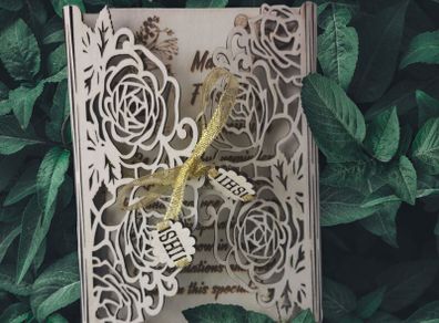 Communion card, wooden openwork for First Holy Communion, Baptism or Wedding, woodenengraved Card