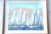 Elegant Framed Sailing Boat Artwork Large Statement Piece 64cm x 54cm