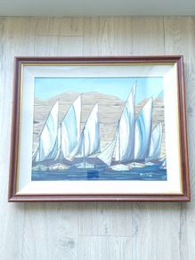 Elegant Framed Sailing Boat Artwork Large Statement Piece 64cm x 54cm