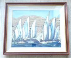 Elegant Framed Sailing Boat Artwork Large Statement Piece 64cm x 54cm