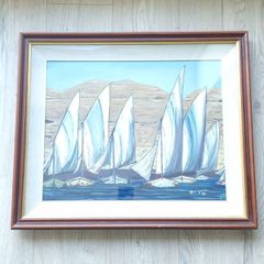 Elegant Framed Sailing Boat Artwork Large Statement Piece 64cm x 54cm