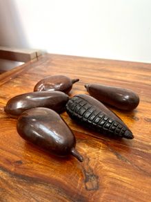 Set of 5 Vintage Carved Wooden Fruit