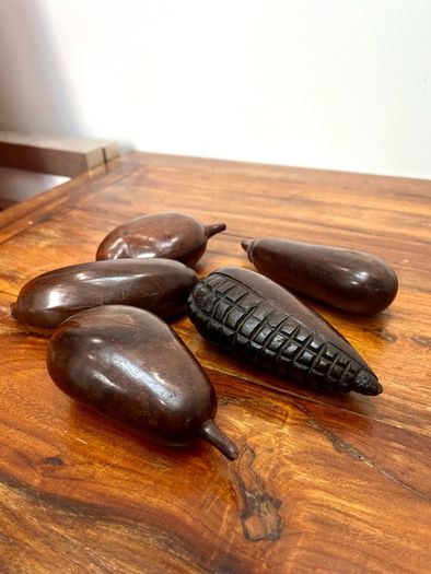 Set of 5 Vintage Carved Wooden Fruit