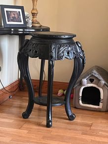 Antique Chinoiserie Wood Pedestal Stand Display