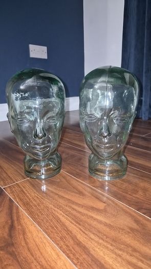 2 x Green Glass Head decorative display