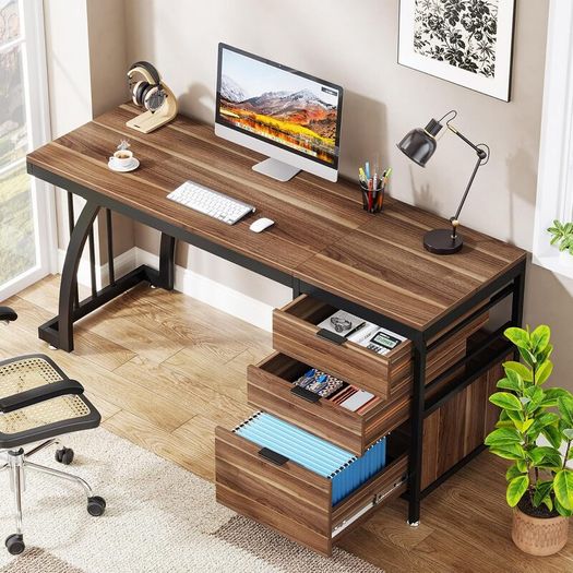 Industrial Computer Desk Work Table with File Storage 150 cm with 3 Drawers with Reversible Shelf