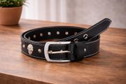 Unisex Black Skull Studded Leather Belt Punk Gothic Rock Leather Belt with Metal Skull &amp; Rivets for Men Women