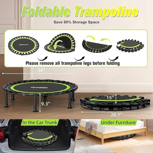Foldable Mini Trampoline, 40''/48'' Rebounder Trampoline for Adults & Kids, 440lbs Capacity Indoor Fitness Workout Exercise Equipment'