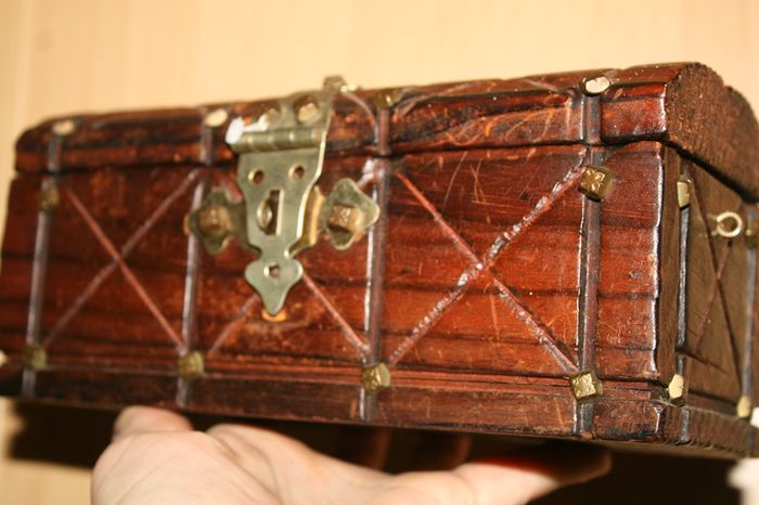 Antique Unusual Small Size Trunk -moneybox 8,2" x 3,4" H-4"