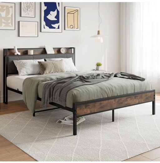 King Size Bed Frame with Wooden Storage