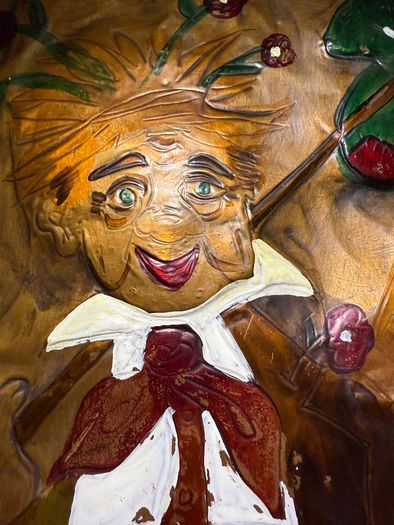 Large Vintage Mid Century 3D Copper Relief Wall Art Panel - J. Craig - Hobo Traveler Caricature
