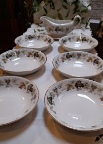 Royal Doulton "Larchmont" soup bowls and gravy boat