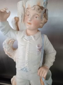 Antique Victorian Bisque Statue Candle Holder "Country Boy"
