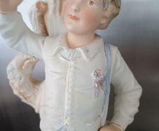Antique Victorian Bisque Statue Candle Holder "Country Boy"