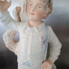 Antique Victorian Bisque Statue Candle Holder "Country Boy"