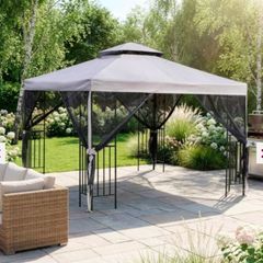 Havana Steel Gazebo with Mesh Curtain 3m x 3m