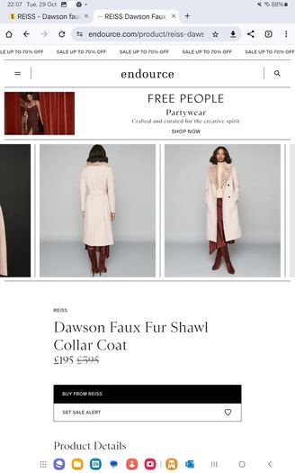 Reiss Long Wool Coat - Removable Faux Fur Collar - UK 10 BNWT RRP 475