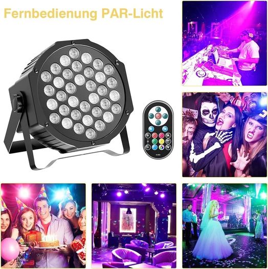 FREE EXPRESS SHIPPING 4 Pack LED Par Light, RGB 36 LED Stage Lights DMX7CH Control, 7 Modes Par Can Lights with Remote Control for Wedding Club Party Concert Bars Show